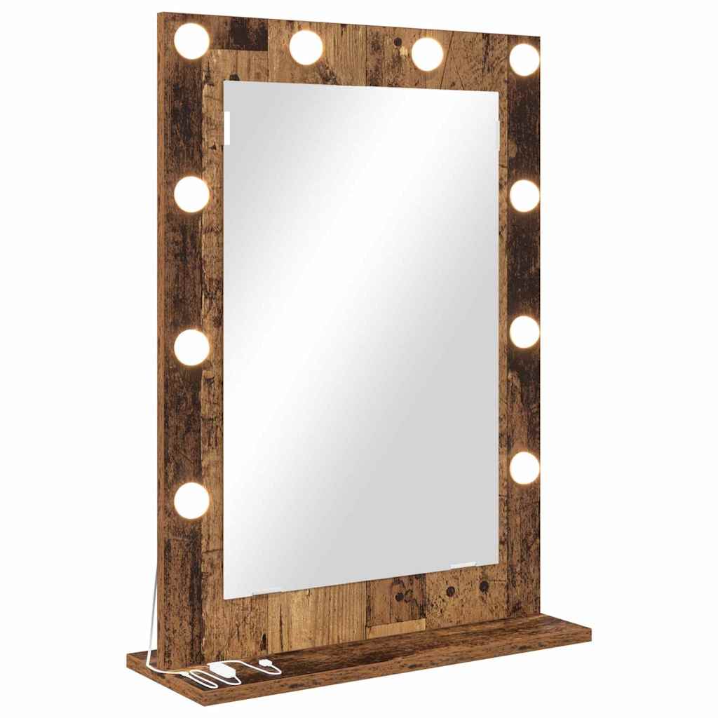 Vanity Mirror with LED Strip Lights Old Wood 70 x 50 x 18 cm